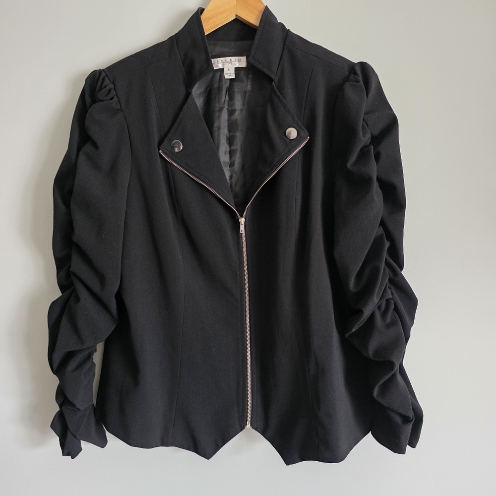 John Paul Richard Puff Sleeve Zippered Blazer Jacket Large